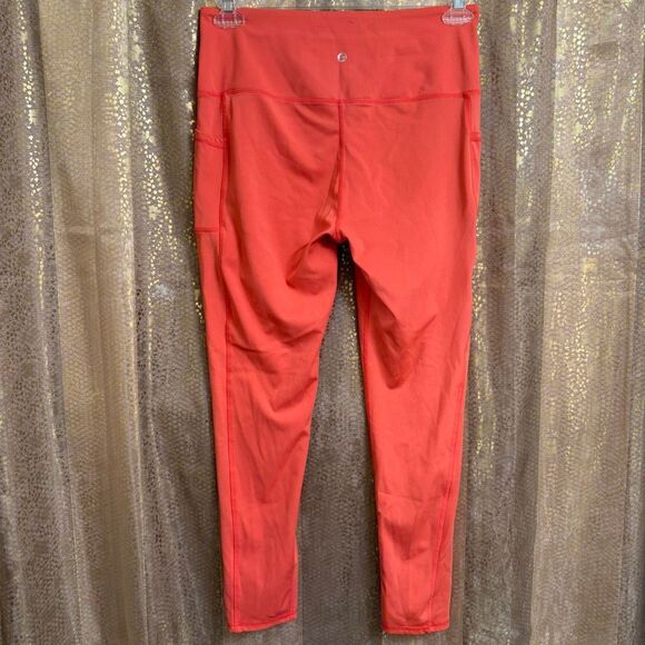 LegEnd Coral Orange Pocket High Rise Athletic Stretchy Ankle Leggings Size XL - Picture 2 of 7